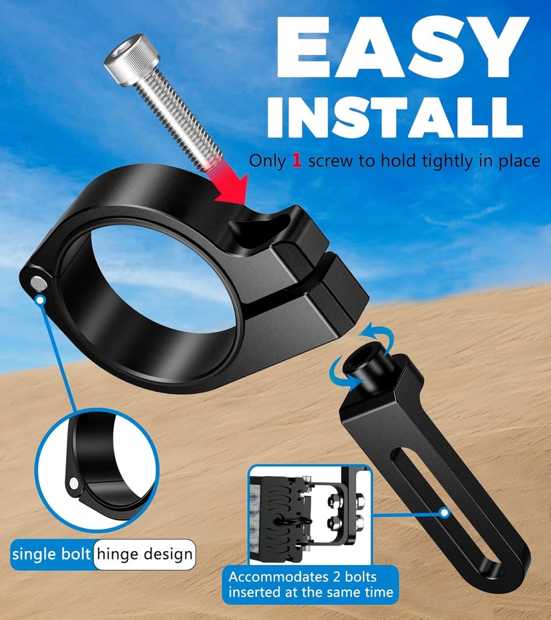 VAZESWIN 2PCS UTV Light Bar Mounts, Sturdy Aluminium Alloy LED Light Mounting Brackets, 360° Rotating Adjustable UTV Roll Bar Clamps Fit on 1.5" / 1.75" / 1.85" / 2" / 2.1" Roll Cages - Image 2